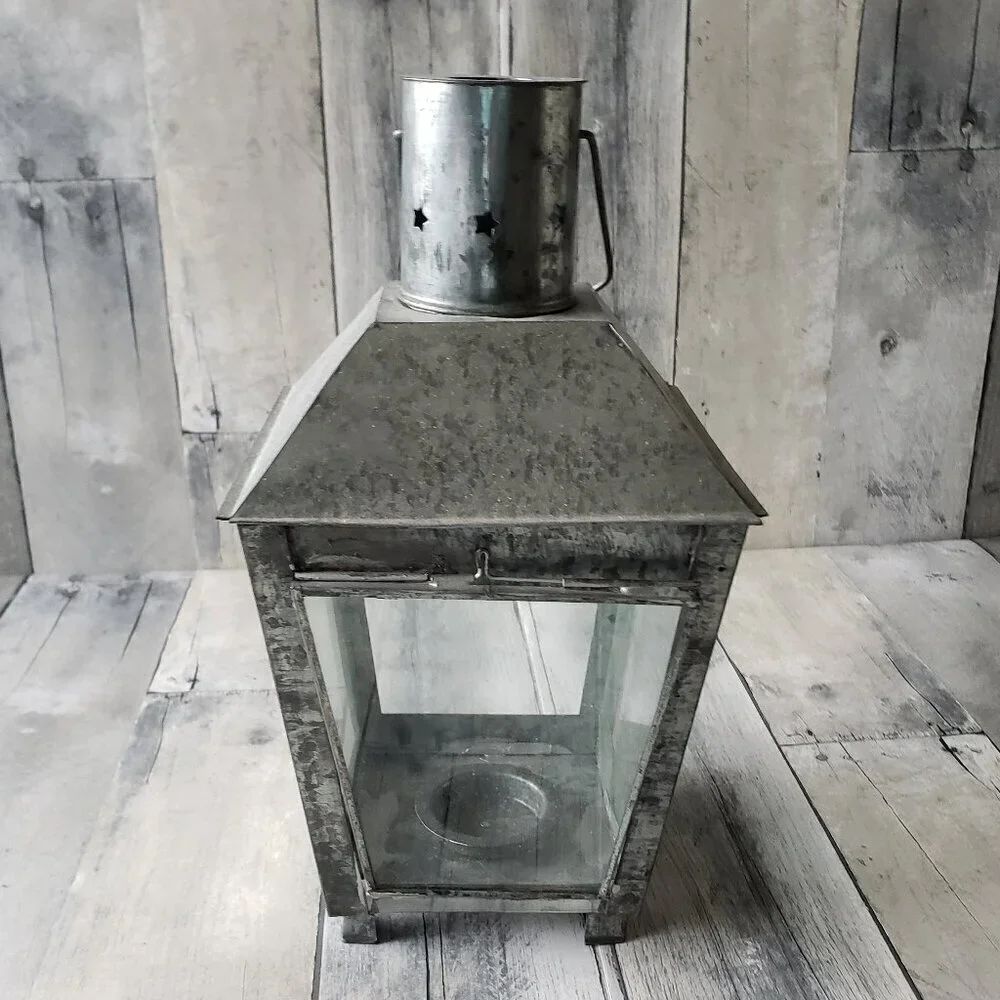 Square Galvanized Lantern with Glass Panels 13